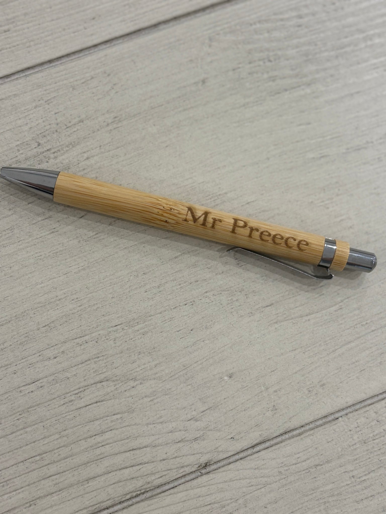 Engraved wooden pen