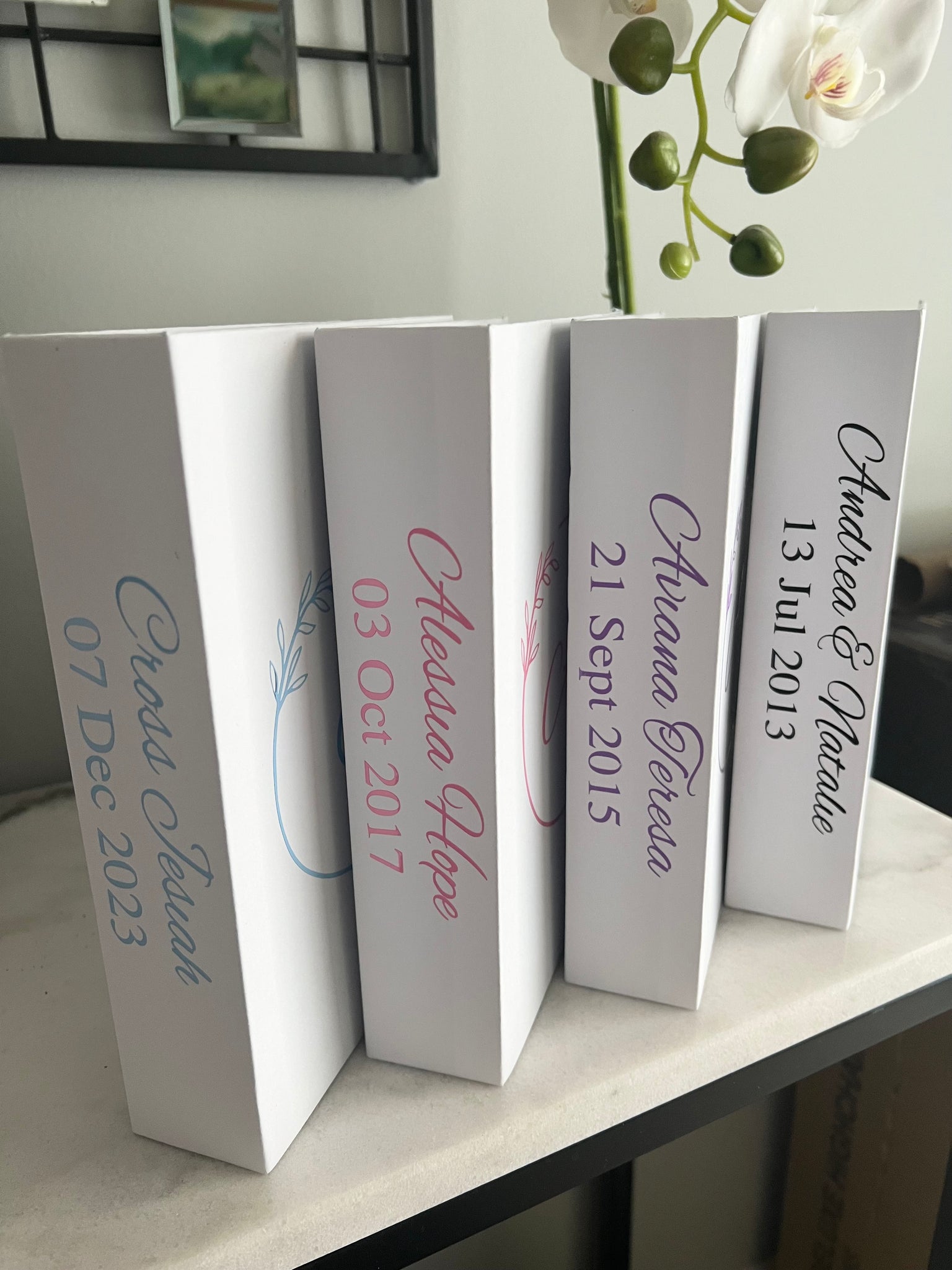 Personalised book stack with storage