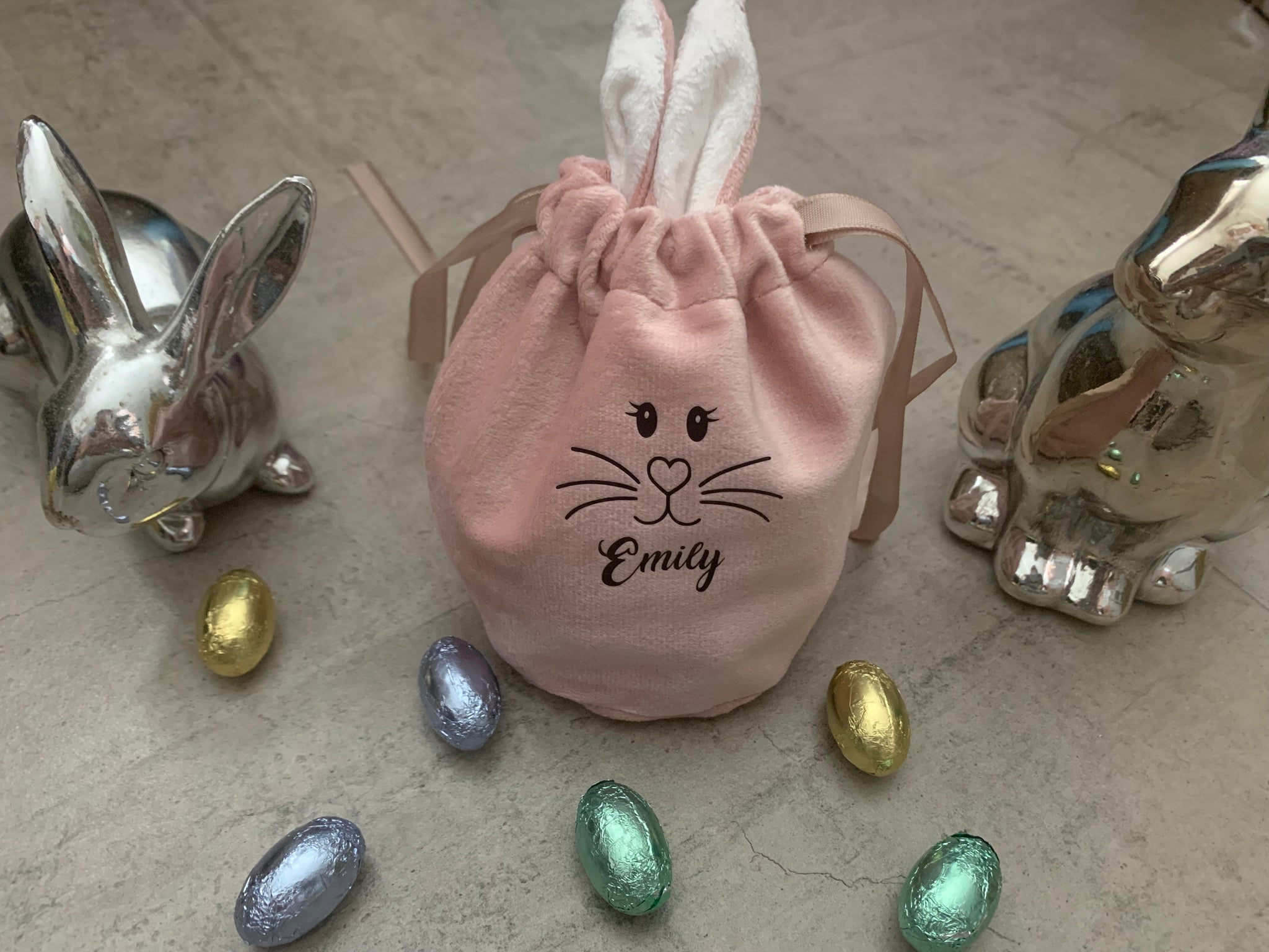 Small Personalised velvet Easter bags