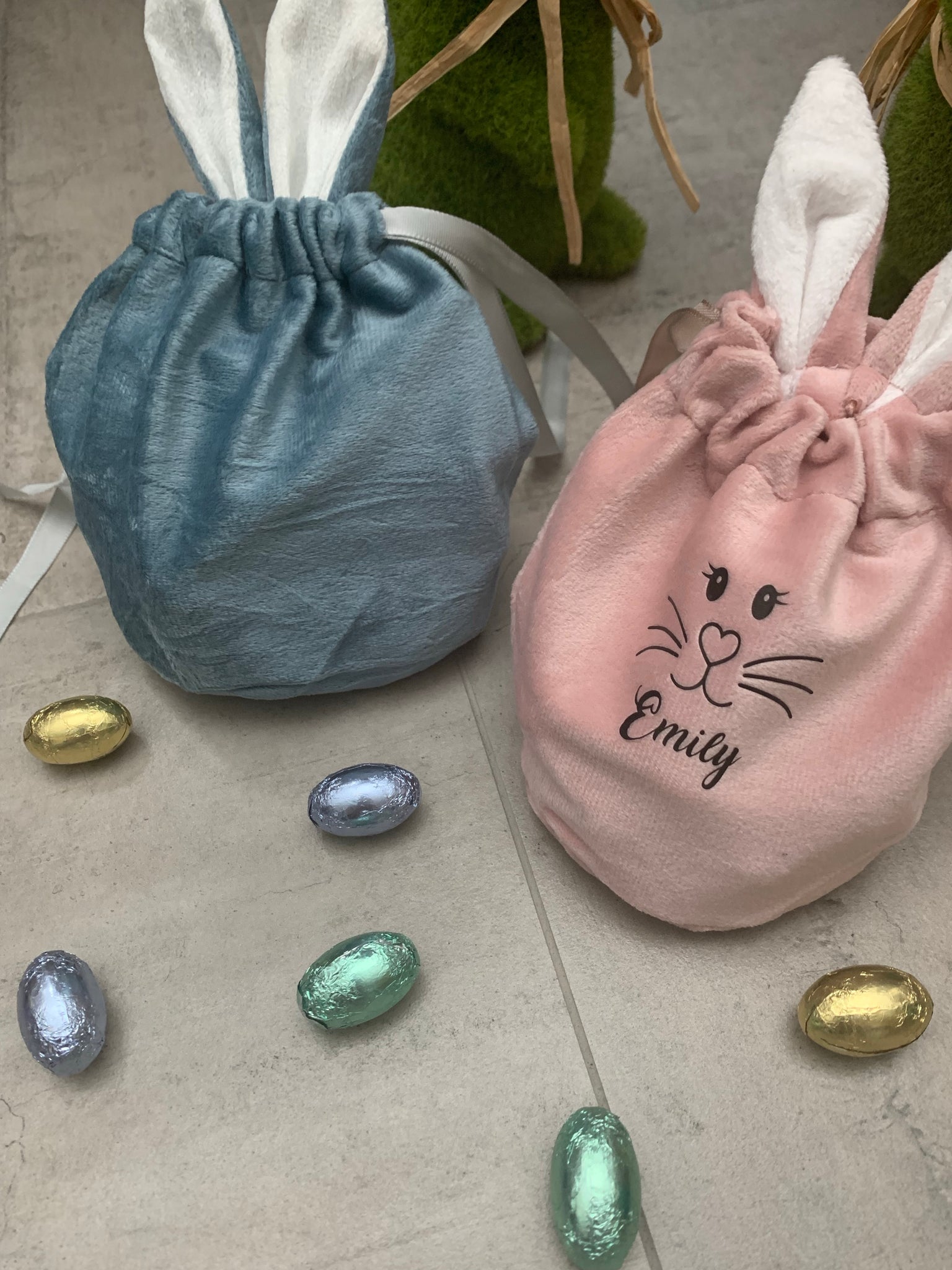 Small Personalised velvet Easter bags