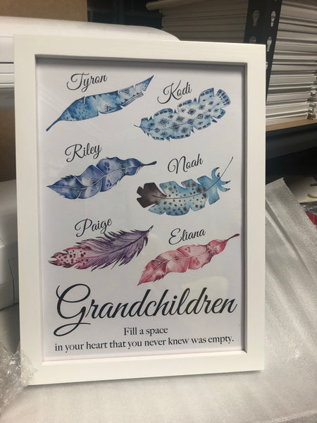 Grandchildren feather PRINTED AND FRAMED